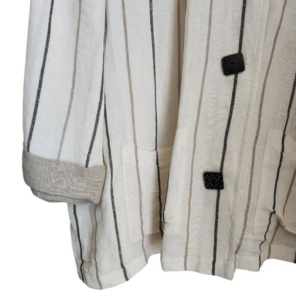 Lagenlook Jacket Linen Stripe Knit Top Avenue Minimalist Button Beige Earth 16 - Picture 4 of 16
